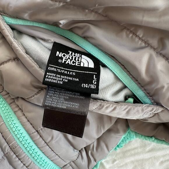 The North Face Grey Green Fleece Lined Reversible Girls Jacket USL 14-16 - Picture 9 of 9